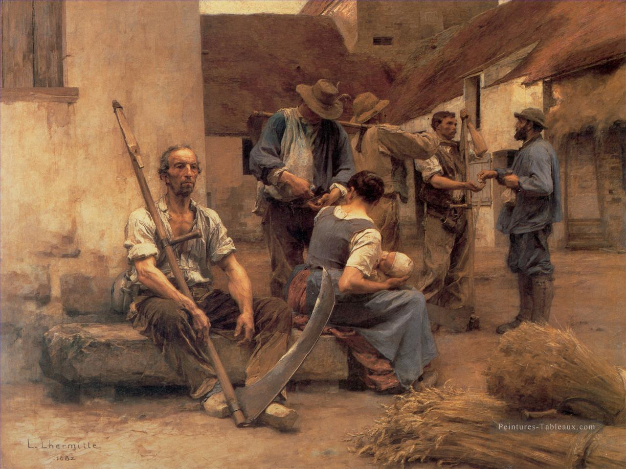 La Paye des moissonneurs scènes rurales paysan Léon Augustin Lhermitte Peintures à l'huile